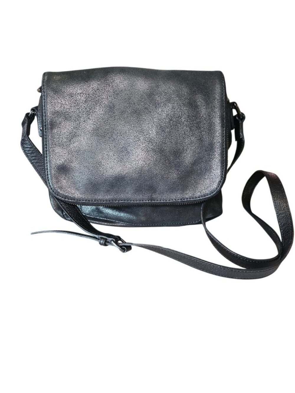 Maria‎ Sharapova Cole Haan Black Shoulder Bag W Flap Silver Shimmer Leather
